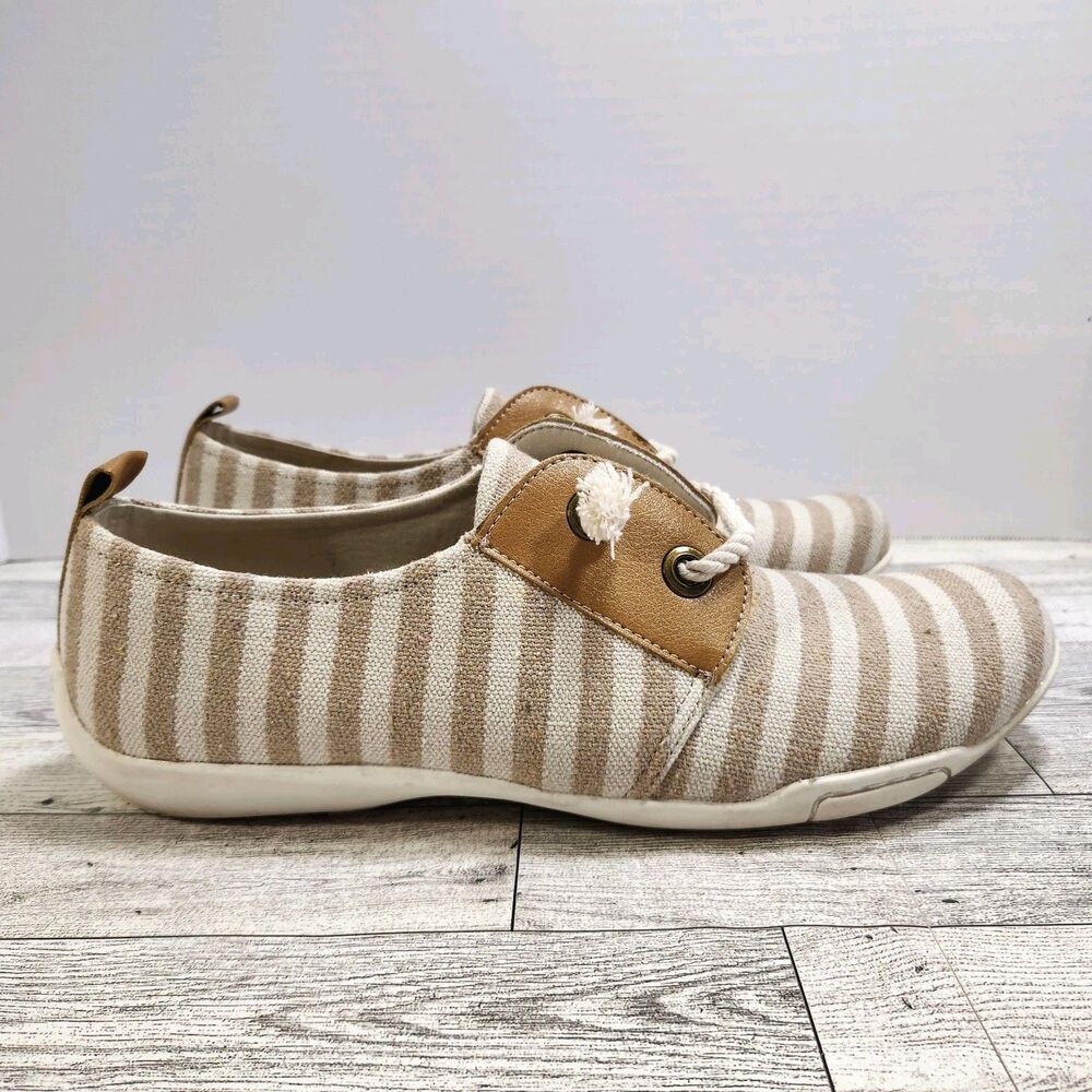 Ros Hommerson Calypso Womens Slip On Leather Shoes Size 12N 12 Narrow Tan Stripe